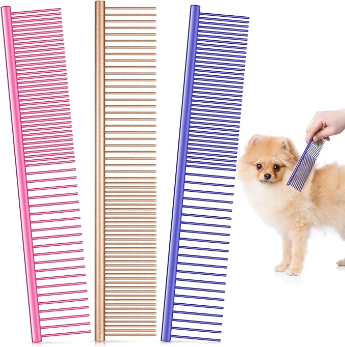 3 Pcs Stainless Steel Grooming Combs for Matted and Tangled Long Hair - Pet Guide Clippers for Dog and Cat