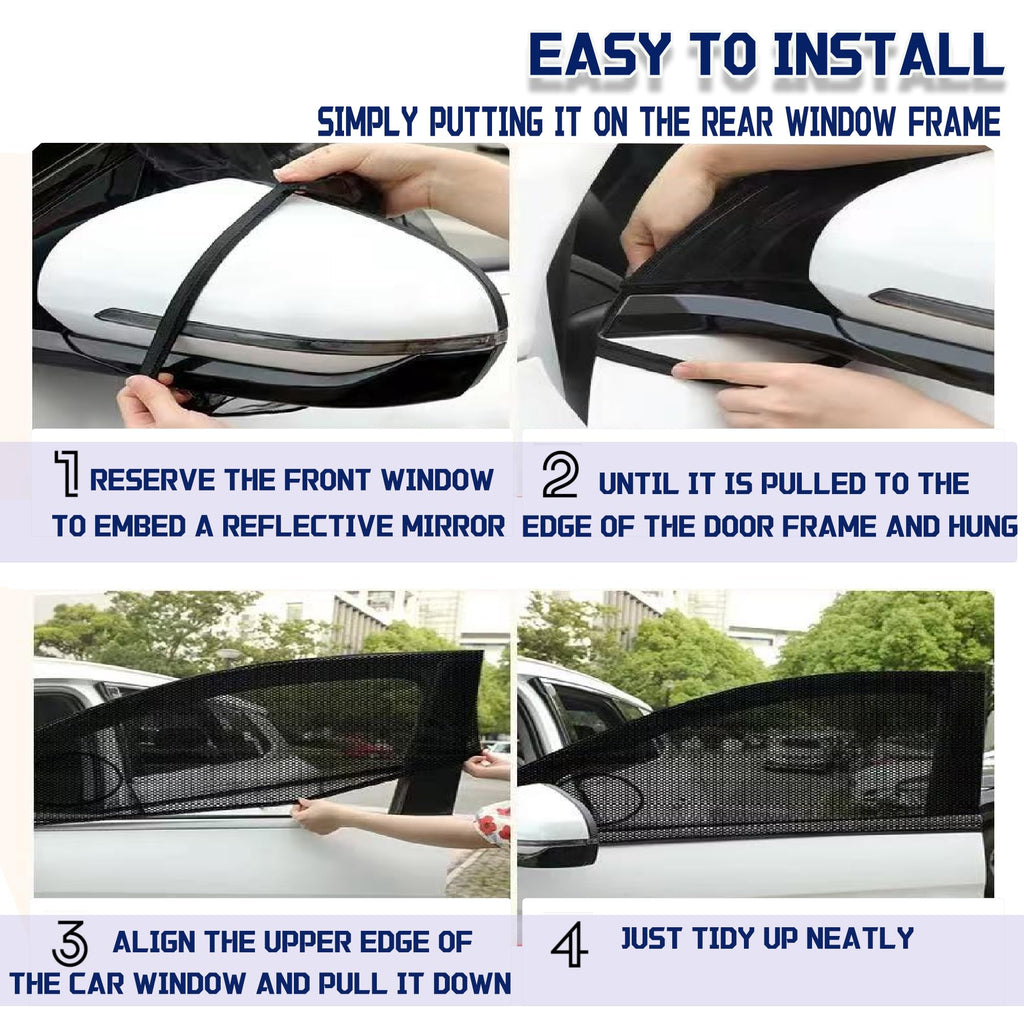 Car Rear Window Screens for Side Windows, 2 Pack Side Window Sun Shades,Stretchy Mosquito Net Cover Fit Cars SUVs - Up to 36.22”x55.1”