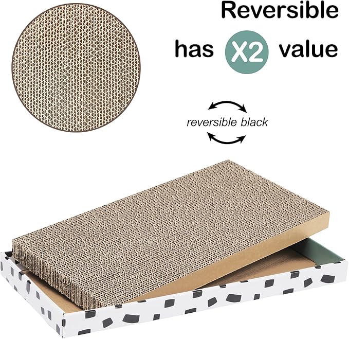 PAWSFANS Cat Scratcher Cardboard Scratch Pad with Box Durable Corrugate Scratching Board Kitty Sofa Lounge Bed Reversible Catnip Included for Indoor Cats,Large (Box, 5pcs)