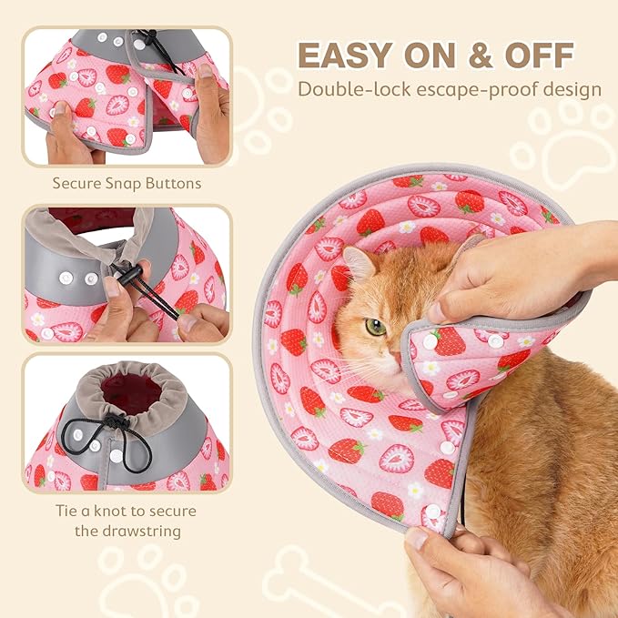 Avont Cat Cone Collar Soft to Stop Licking, Adjustable Foldable Lightweight Kitten Recovery Collar After Surgery for Small Dogs, Elizabeth Cone of Shame Alternative -Strawberry(S)