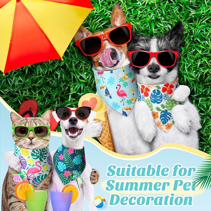 Weewooday 50 Pcs Hawaiian Dog Bandanas Bulk for Dogs Soft Bibs Adjustable Triangle Pet Bandana for Small Medium Large Costume(Hawaii Pattern, 25.6 x 17.7 x 17.7 Inch)