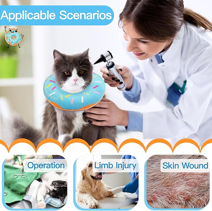 Cat Cone Collar Soft, Cute Cat Donut Collar After Surgery, Adjustable Kitten Recovery Cones to Stop Licking, Lightweight Neck Elizabethan Collars for Cats Kittens (Blue, Small)