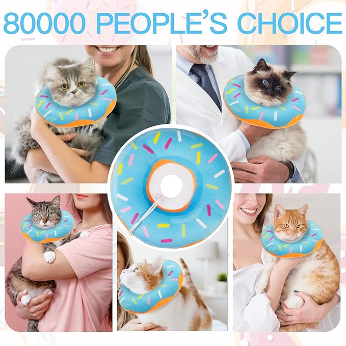 Cat Cone Collar Soft, Cute Cat Donut Collar After Surgery, Adjustable Kitten Recovery Cones to Stop Licking, Lightweight Neck Elizabethan Collars for Cats Kittens (Blue, Small)