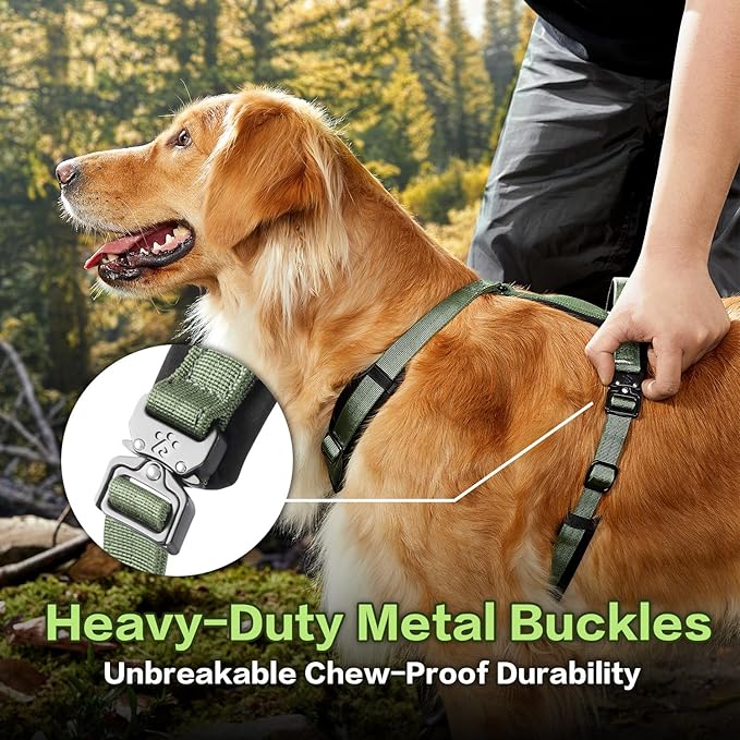 CLEPAWS Dog Harness for Large Dogs, No Pull Dog Harness Easy Walk with Metal Hardware, Ergonomic Y-Shaped Design, Soft Padding, Padded Handle, Durable High-Tensile Nylon (Evergreen, L)