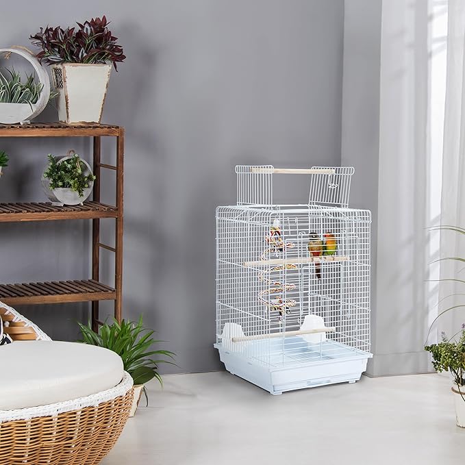 Yaheetech Open Play Top Travel Bird Cage for Conure Sun Parakeet Green Cheek Conure Lovebird Budgie Finch Canary, Small-Size Cage Portable