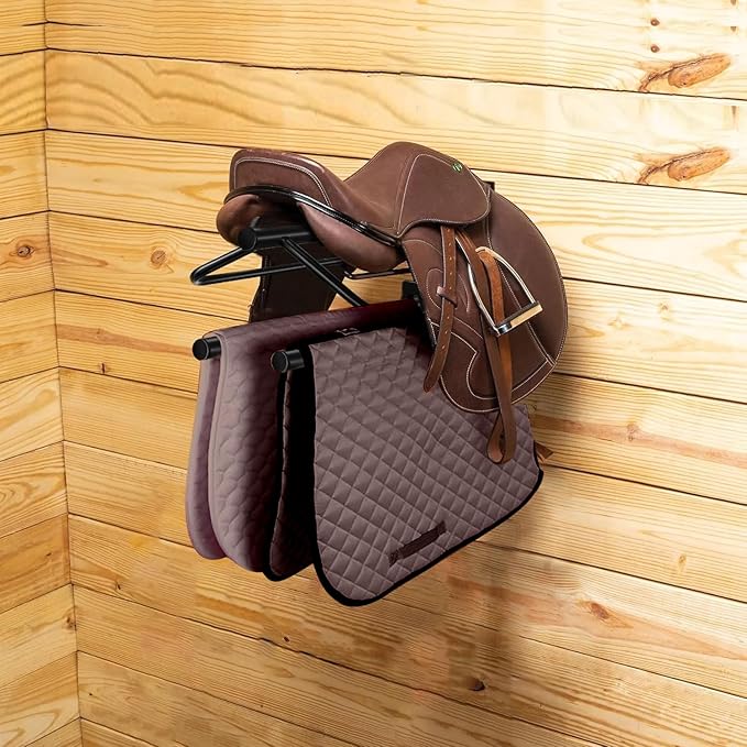 4 Sets Wall Mounted Saddle Rack With Double Pad Bar - Heavy Duty Stand for English and Western Saddles - 23.8x12.6x7.5 Inches