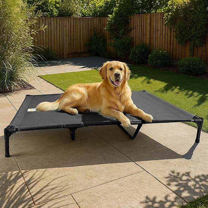 Canvas Elevated Dog Bed, Durable Chew Proof Outdoor Raised Pet Cot for Extra Large Dogs, Waterproof, Breathable, Portable, Washable, Easy Assembly, Sturdy Frame for Camping & Travel, Dark Grey