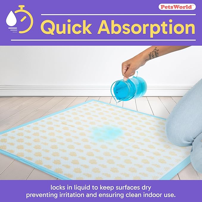 PETSWORLD Giant Dog Potty Pads, Odor-Eliminating, 36" x 36", Ultra Absorbent 5-Layer Leak-Proof Training Pads for Dogs & Cats (36x36 Health Indicating, 50 Count)