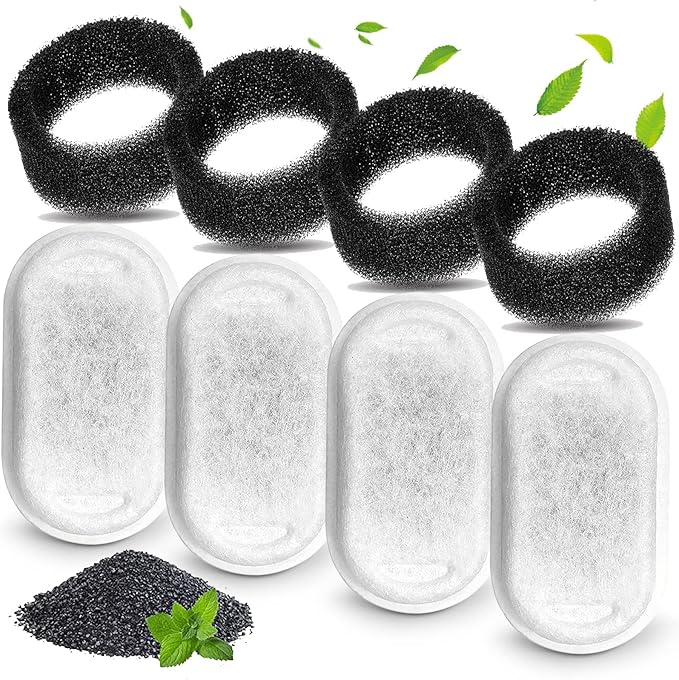 Cat Water Fountain Filters, Compatible with Stainless Steel Pet Fountain Replacement Filters for Cat Fountain (4 Filters& 4 Sponges)