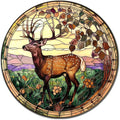 Lygond Metal Sign Tin Sign Circular Stained Glass Deer Vintage Sign for Restaurant 8×8 Inches