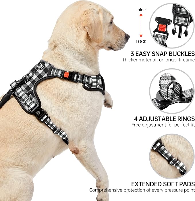 NESTROAD Dog Harness (Checkered Black,S) with Leash, Reflective, Adjustable, Soft Padded, Easy Control Handle, for Small Dogs, Front & Rear Clip Design