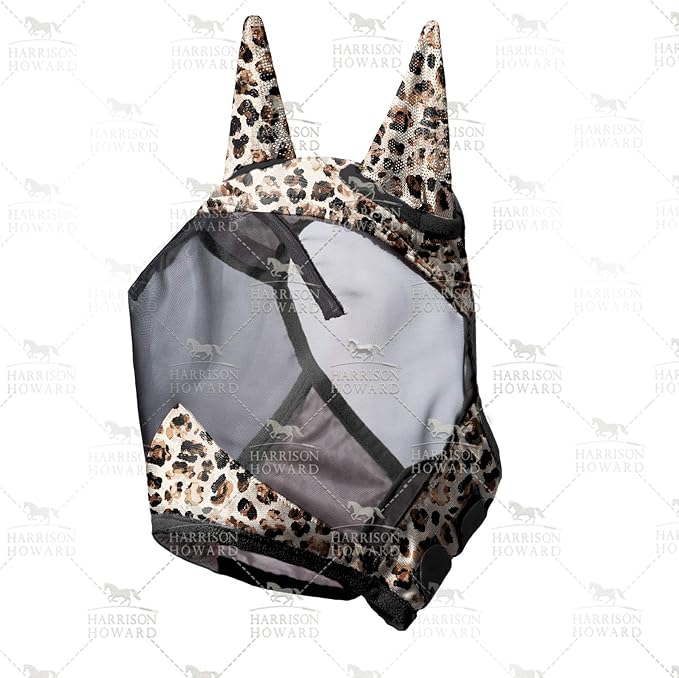 Harrison Howard LumiVista Horse Fly Mask Standard with Ears UV Protection for Horse Leopard Print XL Extra Full