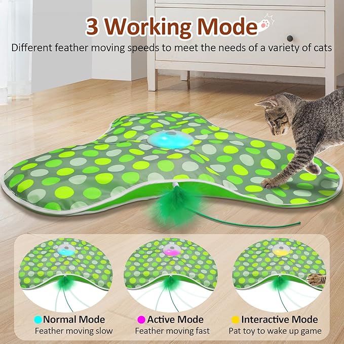 Interactive Cat Toy, Automatic Cat Toys for Indoor Cats, Hide and Seek Cat Toy with Motion Activated, Moving Feather, Chirping, USB Rechargeable