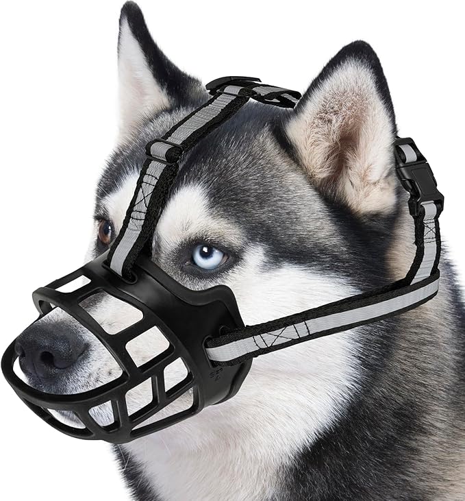 Dog Muzzle for Large Dogs, Breathable Basket Muzzles for Small, Medium and X-Large Aggressive Dog, Allows Panting Drinking, Suitable for Grooming Trimming Training (3, Blacks)