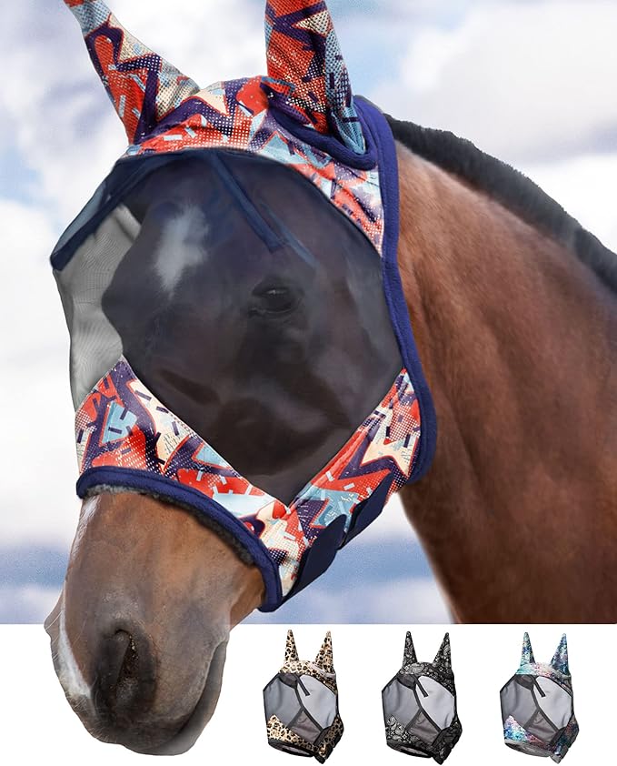 Harrison Howard LumiVista Horse Fly Mask Standard with Ears UV Protection for Horse Abstract Graffiti XL Extra Full
