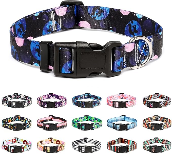 Mercano Adjustable Dog Collar - Special Design Patterns, Soft Nylon Comfortable Durable Pet Collar for Small Medium Large Dogs (L, Night Sky)
