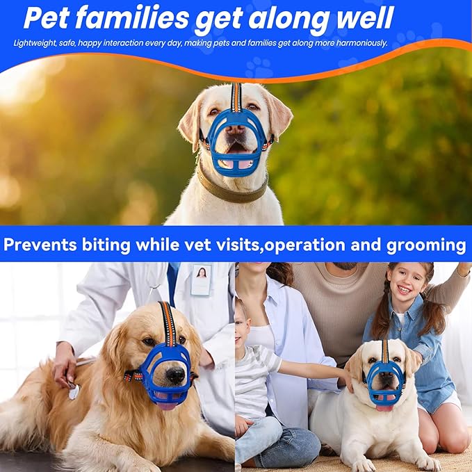 Dog Muzzle, Basket Muzzle for Small Medium Large Dogs, Anti-Biting and Chewing, Lightweight & Sturdy Cage Design, Allows Panting & Drinking, Ideal for Grooming & Training(Blue Size XL)