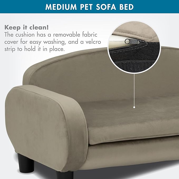 Paws & Purrs Multi-Cat Sofa Elevated Pet Bed for Indoor Cats Raised Cats Couch with Removable Washable Mattress Cover for Kittens, Dogs - 35.5" Wide, Ash