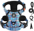 IVY&LANE No Pull Dog Harness with Leash Set, Reflective No Choke Pet Vest,Adjustable Oxford Dog Vest Harness with Easy Control Handle for Large Dogs (Checkered Blue,L)