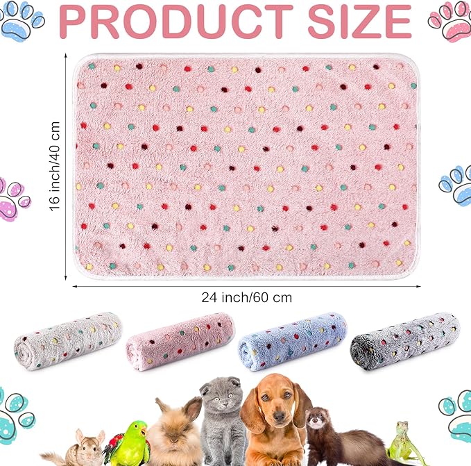 Reginary 4 Pcs Waterproof Guinea Pig Blankets Washable Small Animal Fleece Bedding Absorbent Guinea Pig Cage Liners Reusable Pet Pee Pad Sleep Mat for Hamster Ferret(Colorful Dot,24 x 16 Inch)