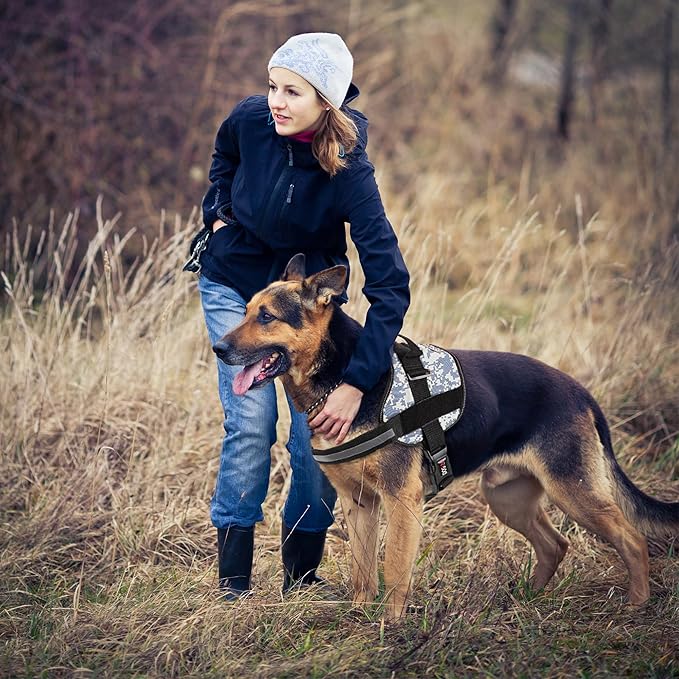 Dogline Dog Harness, Reflective No-Pull Adjustable Vest with Handle for Walking, Training, Breathable, No - Choke Harness for Small, Medium or Large Dogs Room for Patches Girth 15 to 18 in Urban Camo