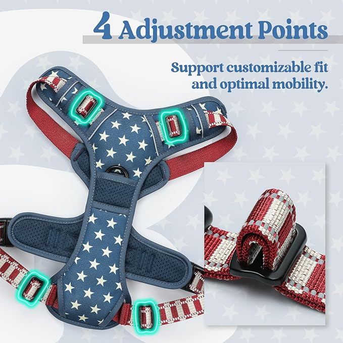rabbitgoo Dog Harness No Pull with 2 Leash Clips, Adjustable Soft Padded, Reflective Oxford No Choke Pet Vest with Easy Control Handle for Large Dogs, Blue Star, XL