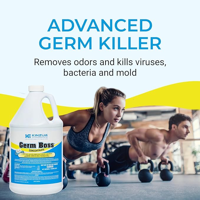 KINZUA ENVIRONMENTAL Germ Boss, Multipurpose Disinfectant Cleaner & Deodorizer, Disinfectant Liquid Concentrate with Fresh Scent for Homes, Kennels, Institutional & Industrial Strength, 1 Gal