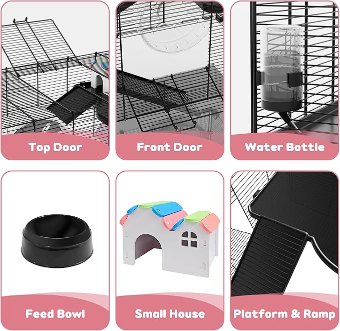 3-Tier Glass Hamster Tank, Large Hamster Cage Habitat with 11inch Big Running Wheel for Rat, Mouse, Gerbil, Syrian Hamster, 590 SQ INCHES