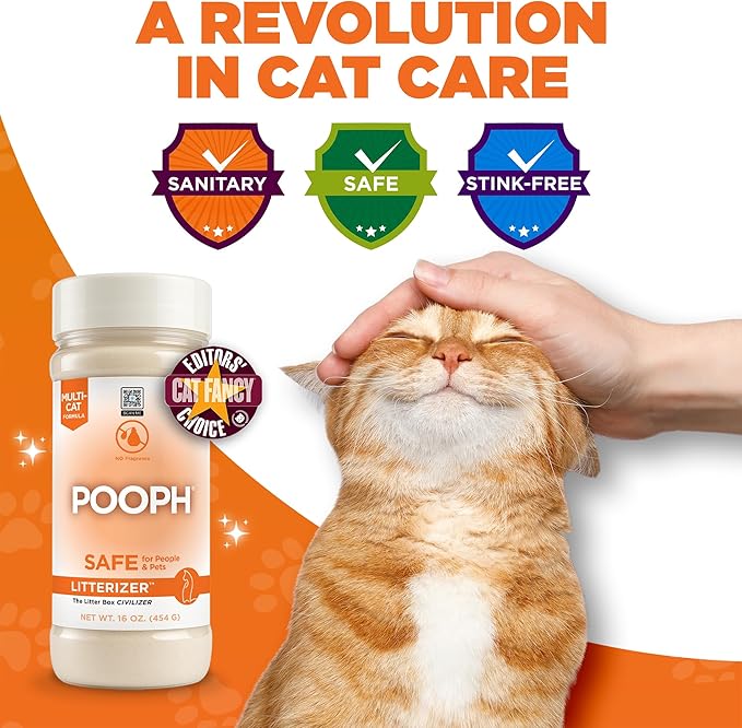POOPH® LITTERIZER® – 16oz Bottle – Absorbs 46x Weight in Wetness & Odor – Keeps Litter Dry, Reduces Mess, Reduce Litter Costs AND Get a STINK-FREELitter Box – WITHOUT Fragrances or Harsh Chemicals