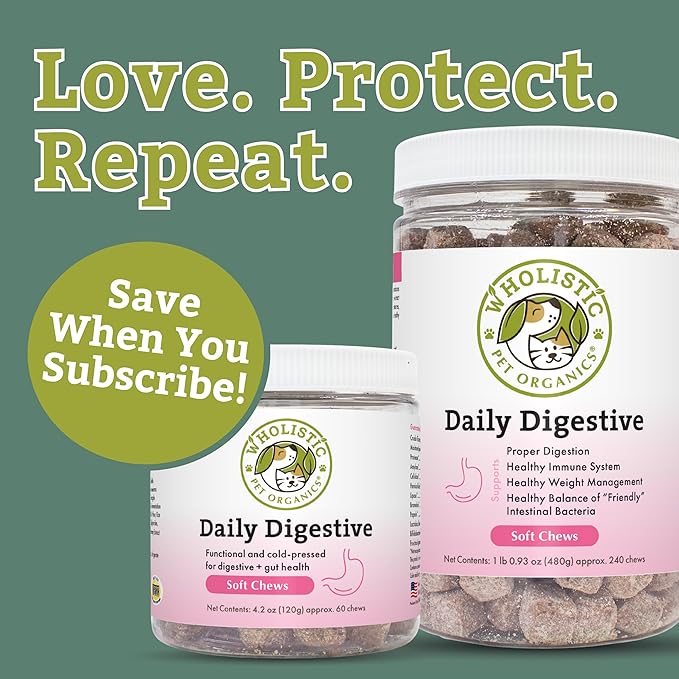 Wholistic Pet Organics: Probiotic Chews for Dogs Digestive Health - 60 Count - Dog Probiotics and Digestive Enzymes - Support Gut Health Immune Supplement Prevents Dog Digestive Problems