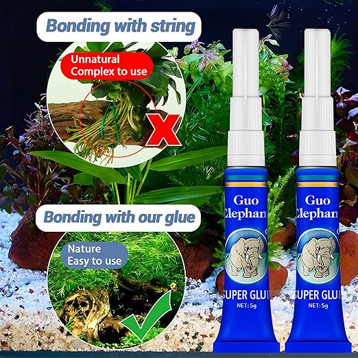 Aquarium Glue Fish Safety, 5Pcs Coral Reef Glue for Plants Moss, Coral, Stone, Wood Aquascaping, Quick Drying (5)