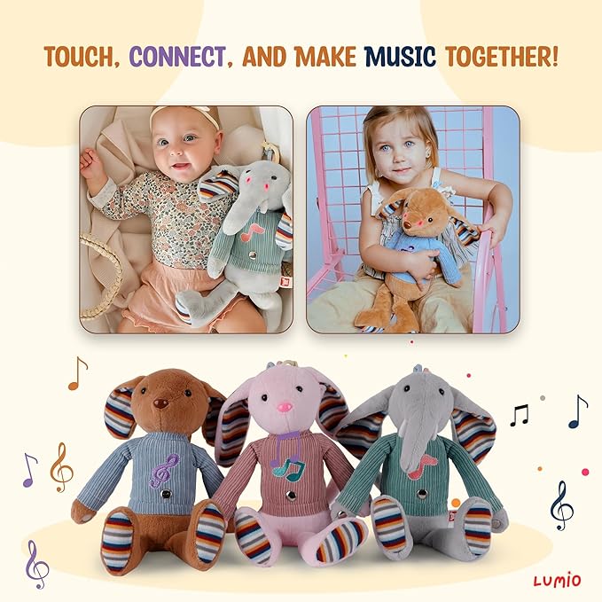 Lumio Musical Stuffed Animal Plush Toy with Lights & Sounds - Cute Interactive Toy for Newborns, and 3 6 12 to 48 Months (Elephant)