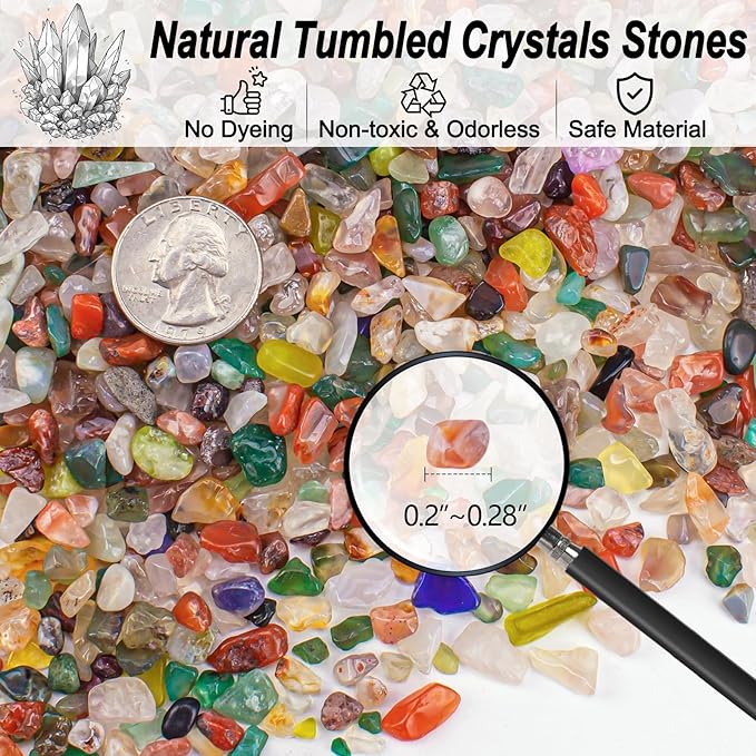 0.5 Lb/230g Chakra Crystal Chips Bulk Quartz Rocks, Natural Tumbled Healing Crystal Chips Crushed Stones Irregular Shaped for Aquarium, Vase Fillers, Succulent Plants Decor - 5-7mm