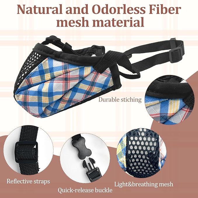 Dog Muzzle for Small Large Dogs - Soft Nylon Basket Muzzle with Adjustable Strap, Breathable Mesh Design Prevents Biting Chewing Licking Eating - Ideal for Training, Grooming & Vet Visits (Blue, XL)