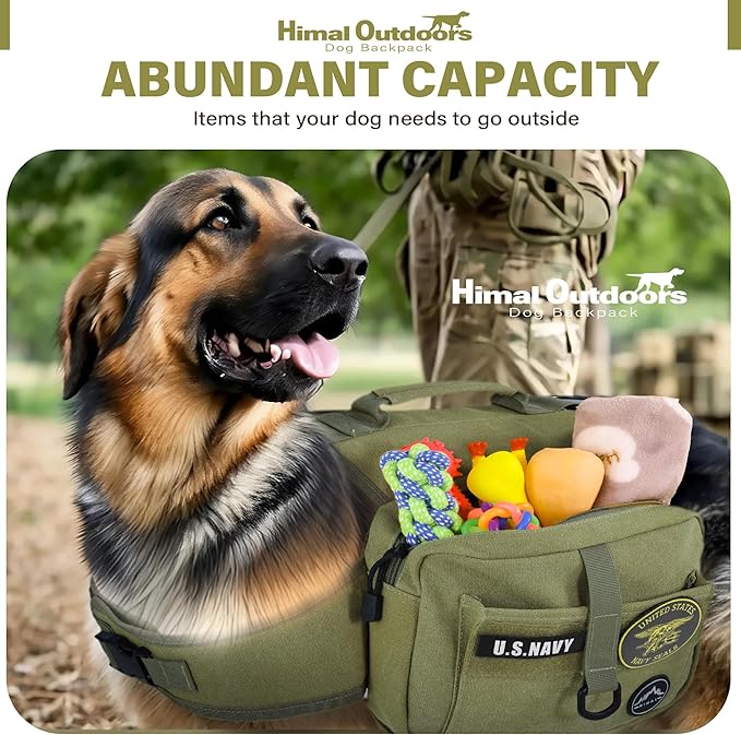 Himal Outdoors Dog Backpack & Saddle Bag, Tactical Hiking Backpack for Large Dogs with Side Pockets & Adjustable Strap