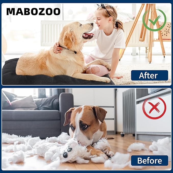 MABOZOO Chew Proof Indestructible Dog Beds for Aggressive Chewers,Durable Dog Crate Pad,Washable Tough Pet Mats for Kennel,Black,M 18x29 in
