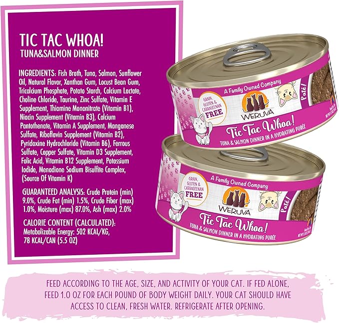 Weruva Wet Cat Food, Tic Tac Whoa with Tuna and Salmon Pate, 5.5oz Can, Pack of 8