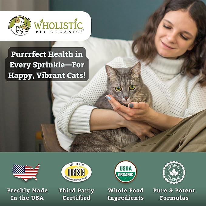 Wholistic Pet Organics Feline Complete - 4 Oz - Multivitamin & Probiotic Powder for Cats - Natural Cat Food & Digestive Support