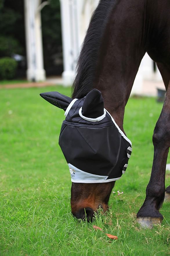 T TEKE Fine Mesh Horse Fly Mask w/Ears, UV Blocking 3D Eye Visor with Extra Fleece Cushioned Forehead, Protection from Insect Pests