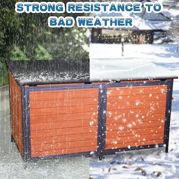 Extra Large Dog House Outdoor Weatherproof 59.1" Outside Wooden Dog Kennel, Chewproof Strong Iron Frame Window