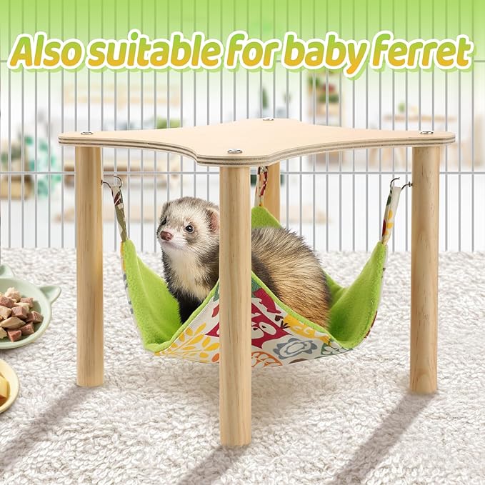 Guinea Pigs Hammock with Natural Wooden Stand - Hanging Hammock Bed for Piggies Chinchilla Hamster Bunny Ferrets Hiding Sleeping