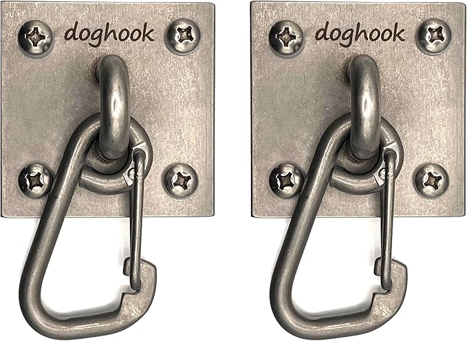 Canine Hitch- Secure Dog Leash Parking Wall Large Hook with Clip 2 Pack - Tie Out Stainless Steel & ABS Mounting Plate for Strength - Practical Lead Management for Home & Business