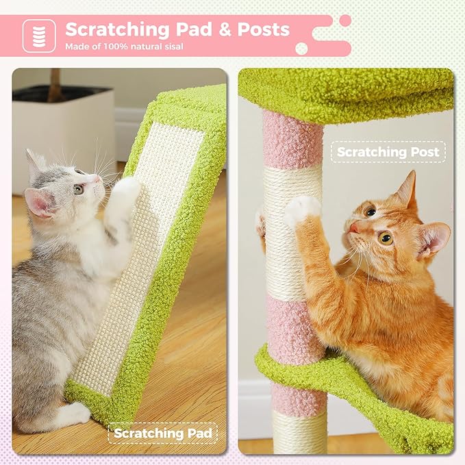 PEQULTI 36.5'' Cat Tree for Indoor Cats, Small Cat Tower with Large Condo, Cat Scratching Posts, Cozy Hammock and Scratching Ladder for Kittens, Pink