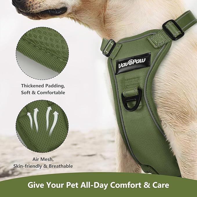 Dog Seat Belt Harness for Car, Dog Car Harness Adjustable Mesh Breathable & Dogs Seatbelt Safety Tether with Elastic Bungee for Small Medium Large Pets(Army Green, L)