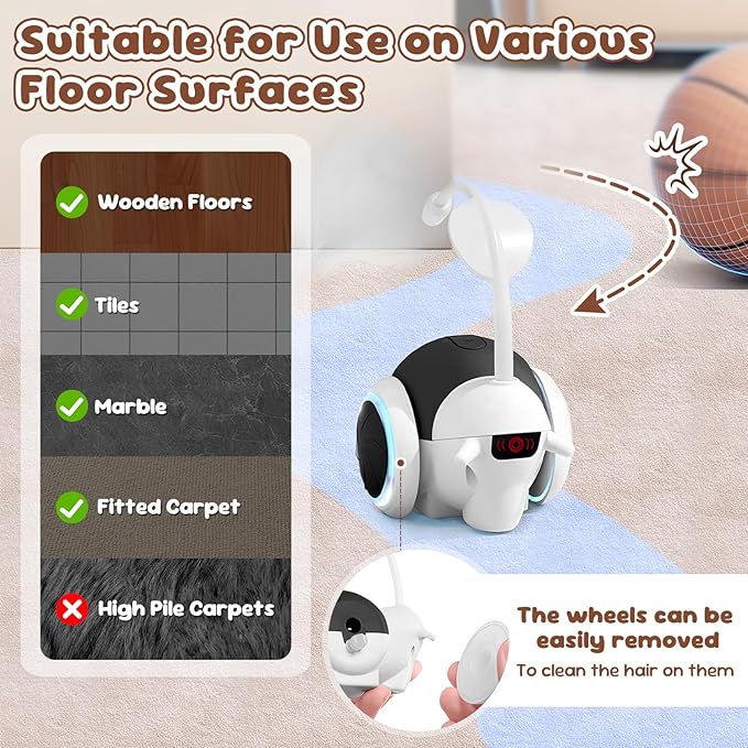 SlowTon Cat Interactive Toy for Indoor Cats - Remote Control Automatic Smart Moving Cats Toys with 2 Modes, Rechargeable Kitten Feather Toys for All Breeds of Bored Cat(Black)