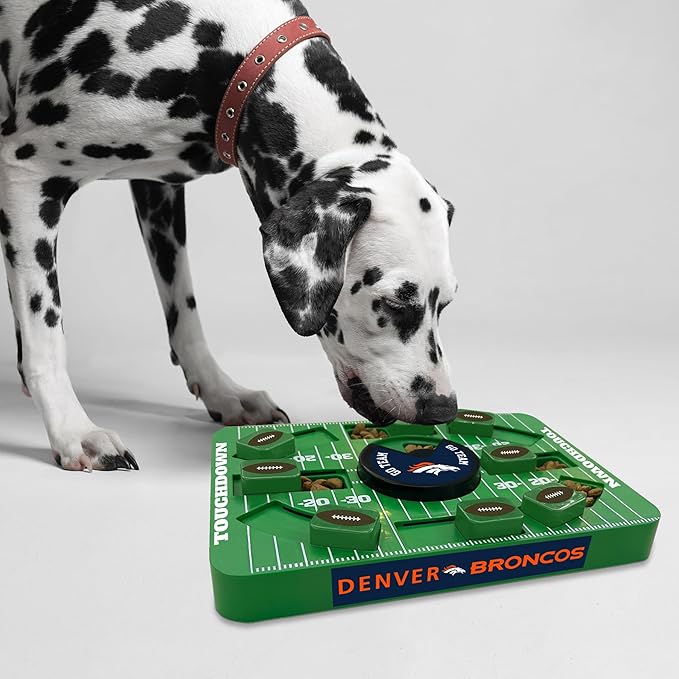 Pets First NFL Denver Broncos Large Puzzle Toy, New Size, Interactive Dog Treat & Slow Feeding Toy