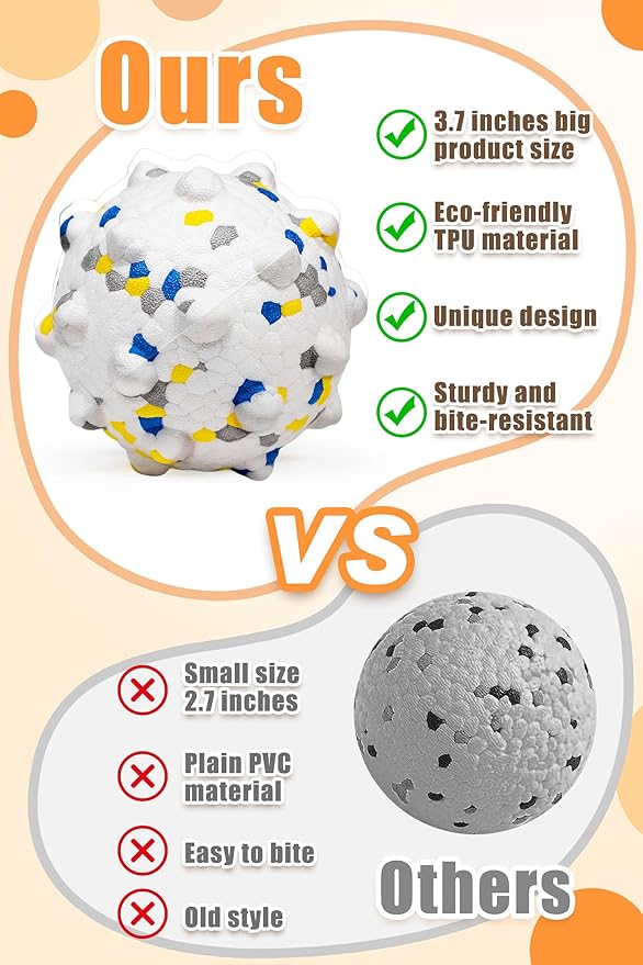 2.36'' Dog Balls for Dogs Aggressive Chewers Indestructible Tennis Durable Bouncy Interactive Dog Toy Balls for Fetch Game Floating Training(White Medium)