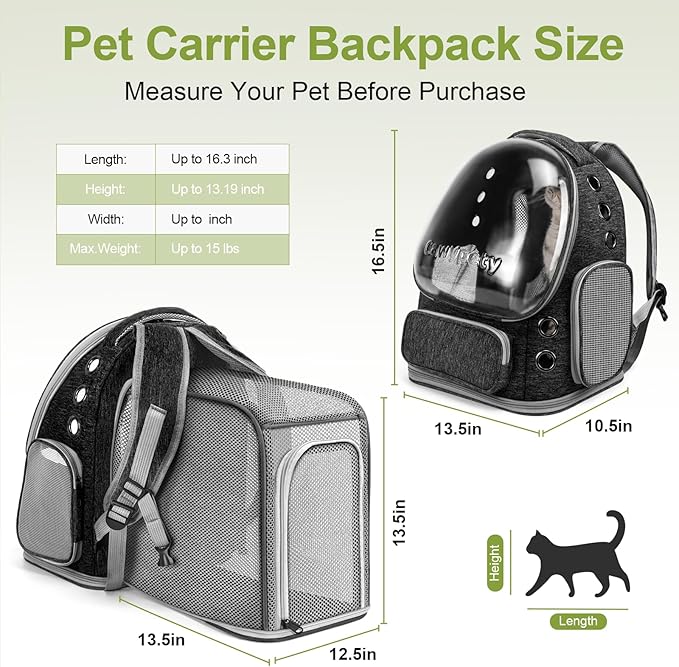 Expandable Cat Backpack,Cat Bubble Backpack Carrier for Carrying Cats, Pets and Small Dogs,Airline-Approved,Designed for Travel, Hiking, Walking,Car （Black