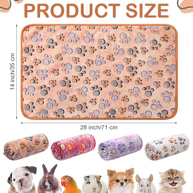 Reginary 4 Pcs Waterproof Guinea Pig Blankets Washable Small Animal Fleece Bedding Absorbent Guinea Pig Cage Liners Reusable Pet Pee Pad Sleep Mat for Hamster Ferret(Paw Print,28 x 14 Inch)