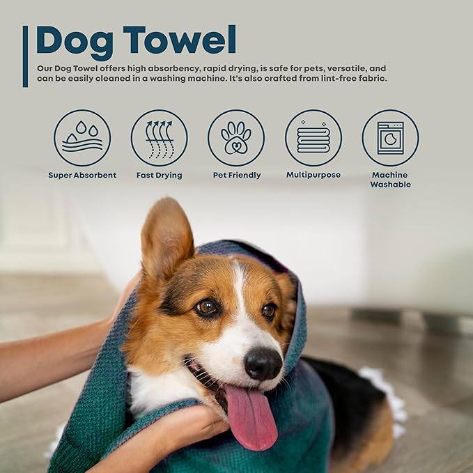 Extra Large Dog Towel Soft Absorbent Bath Pet Towels for Drying Dogs, Elastic Terry Microfiber Soft Towel, Machine Washable, Quick Dry, Multipurpose (L, XL, 2XL) (Green, L)